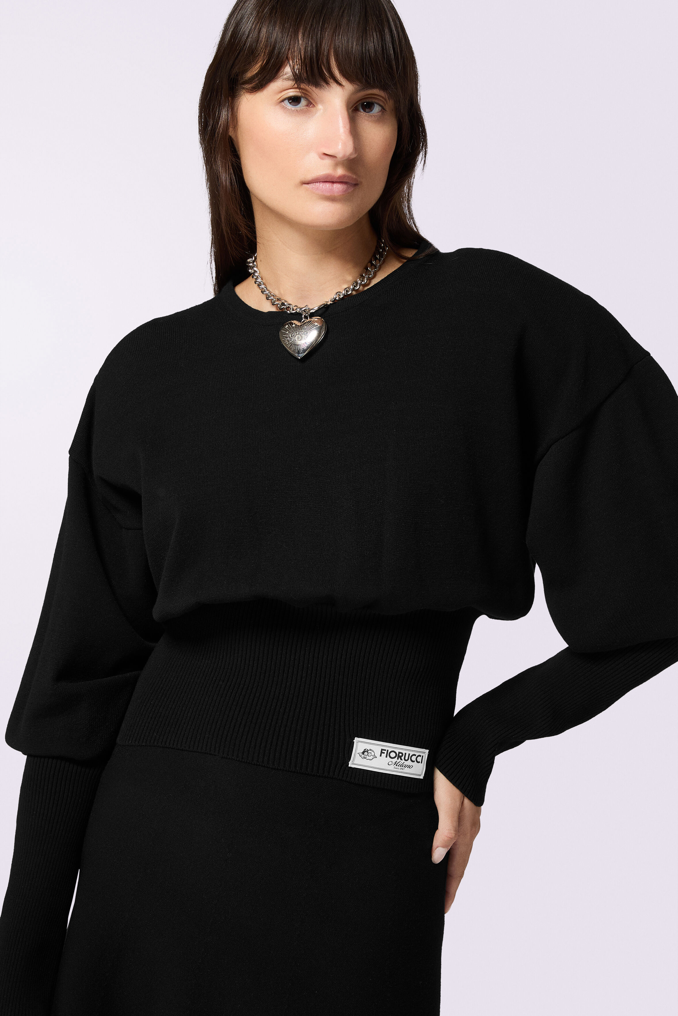 Puff Sleeves Knit Top Black